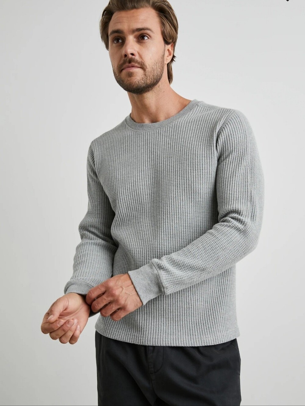 Rails Wade Thermal Shirt Small Heather Gray Waffle Knit Long Sleeve Athleisure - Picture 2 of 9